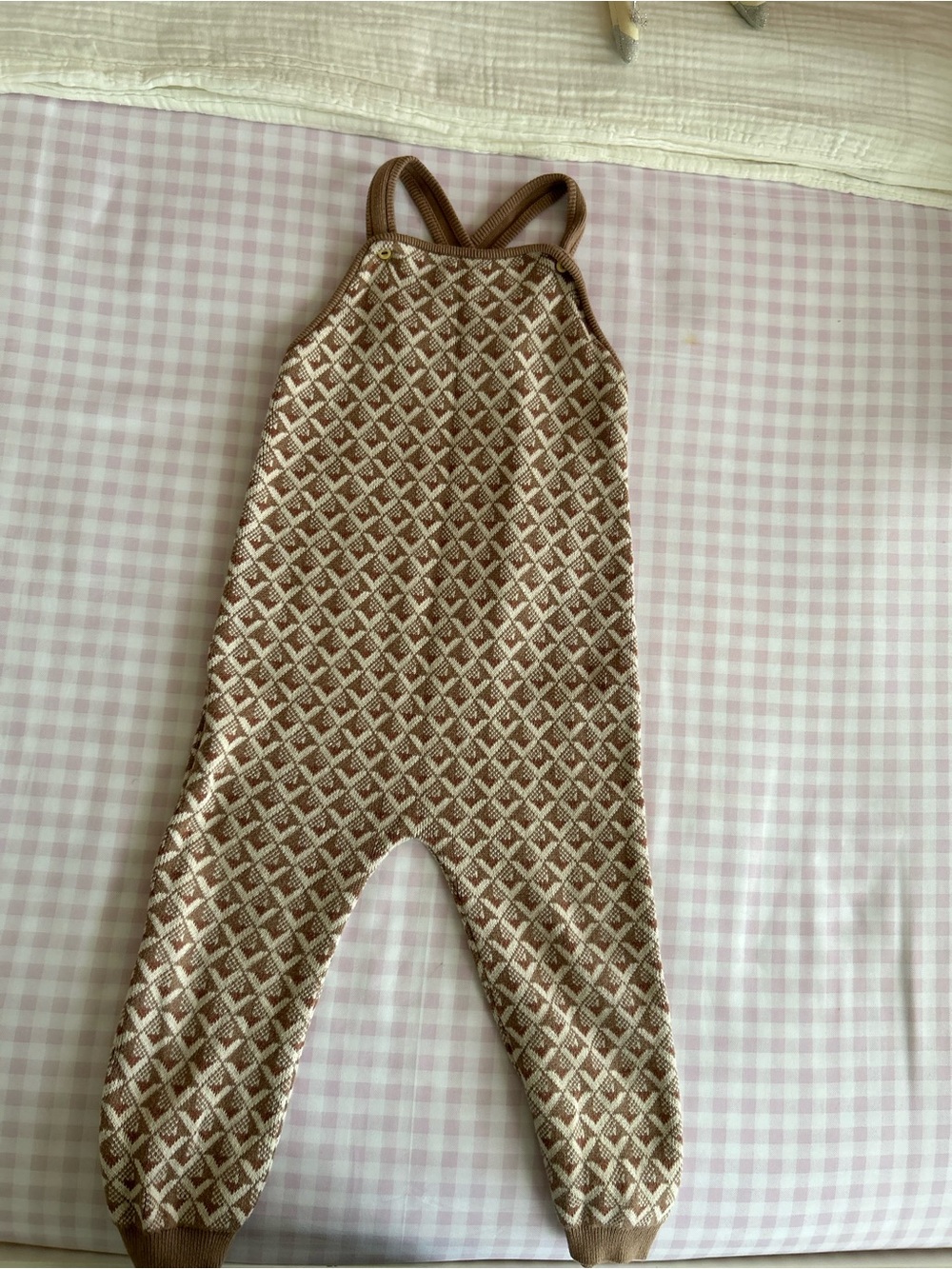 H&M Brown & Cream Knit Diamond-Pattern Kids Romper